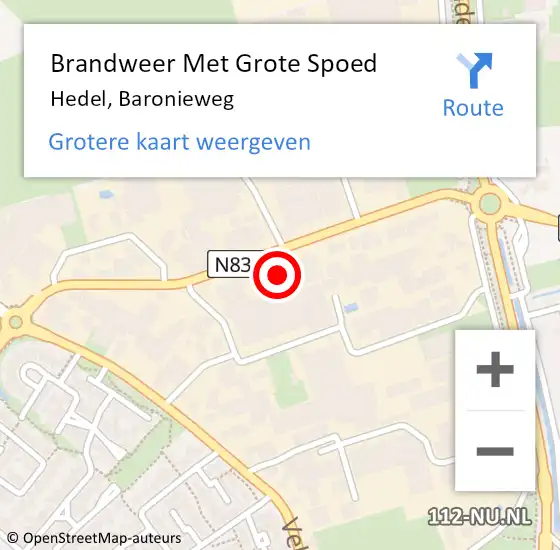 Locatie op kaart van de 112 melding: Brandweer Met Grote Spoed Naar Hedel, Baronieweg op 7 november 2022 20:57