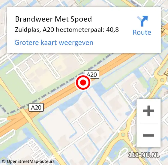 Locatie op kaart van de 112 melding: Brandweer Met Spoed Naar Zuidplas, A20 hectometerpaal: 40,8 op 7 november 2022 21:18