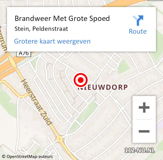 Locatie op kaart van de 112 melding: Brandweer Met Grote Spoed Naar Stein, Peldenstraat op 7 november 2022 22:57