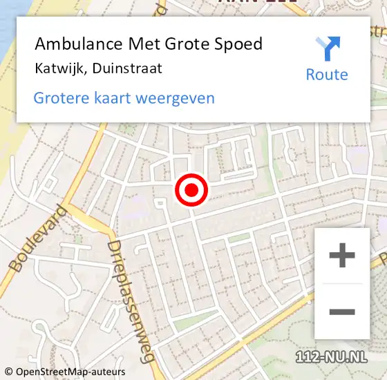 Locatie op kaart van de 112 melding: Ambulance Met Grote Spoed Naar Katwijk, Duinstraat op 7 november 2022 23:37