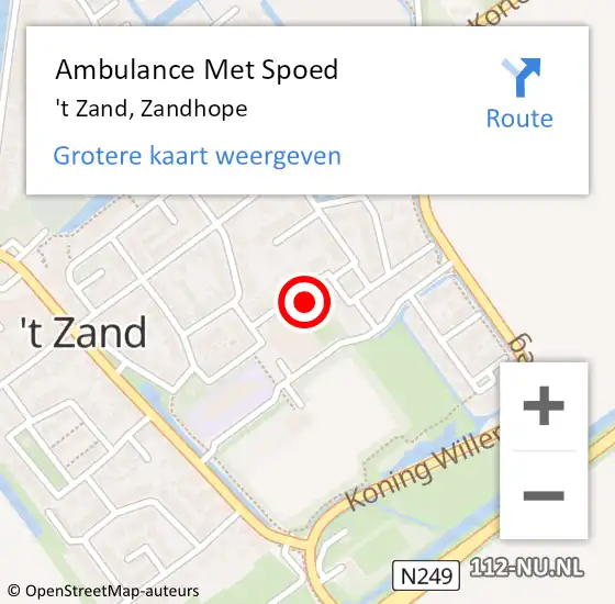 Locatie op kaart van de 112 melding: Ambulance Met Spoed Naar 't Zand, Zandhope op 7 november 2022 23:44