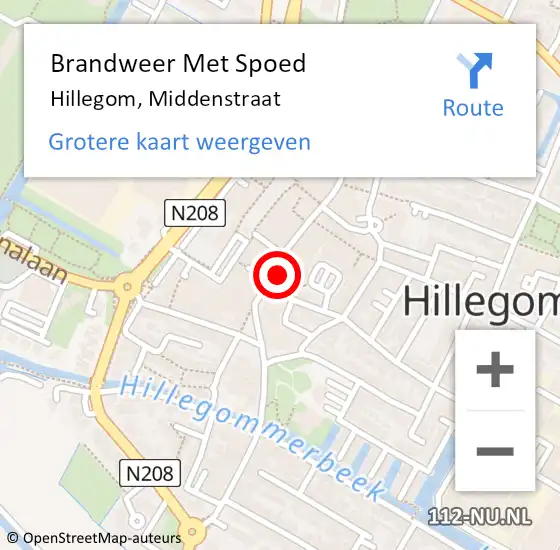 Locatie op kaart van de 112 melding: Brandweer Met Spoed Naar Hillegom, Middenstraat op 8 november 2022 01:20