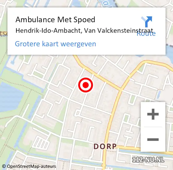 Locatie op kaart van de 112 melding: Ambulance Met Spoed Naar Hendrik-Ido-Ambacht, Van Valckensteinstraat op 8 november 2022 01:47