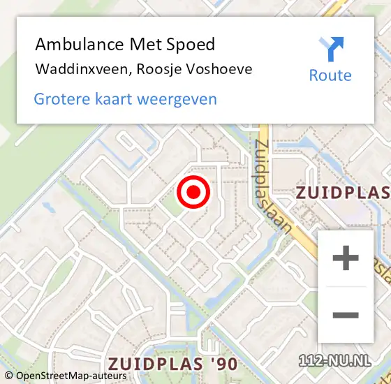 Locatie op kaart van de 112 melding: Ambulance Met Spoed Naar Waddinxveen, Roosje Voshoeve op 8 november 2022 02:17