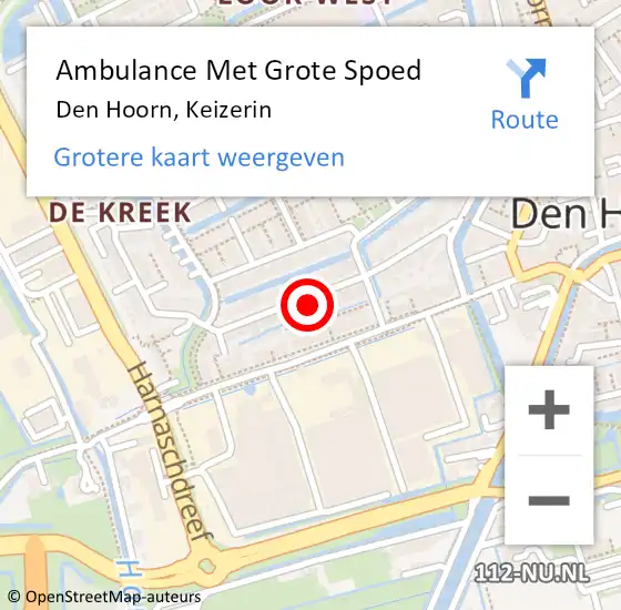 Locatie op kaart van de 112 melding: Ambulance Met Grote Spoed Naar Den Hoorn, Keizerin op 8 november 2022 02:29