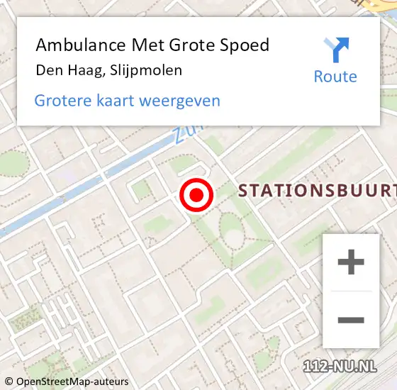 Locatie op kaart van de 112 melding: Ambulance Met Grote Spoed Naar Den Haag, Slijpmolen op 8 november 2022 03:50