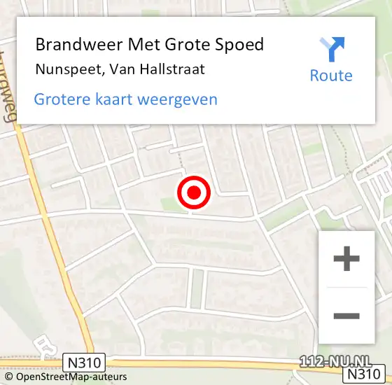 Locatie op kaart van de 112 melding: Brandweer Met Grote Spoed Naar Nunspeet, Van Hallstraat op 8 november 2022 05:00