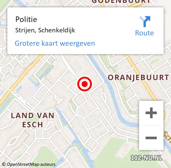Locatie op kaart van de 112 melding: Politie Strijen, Schenkeldijk op 8 november 2022 05:42