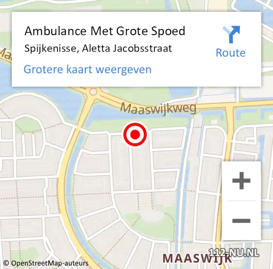 Locatie op kaart van de 112 melding: Ambulance Met Grote Spoed Naar Spijkenisse, Aletta Jacobsstraat op 8 november 2022 06:51