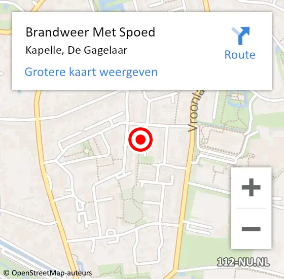 Locatie op kaart van de 112 melding: Brandweer Met Spoed Naar Kapelle, De Gagelaar op 8 november 2022 07:19