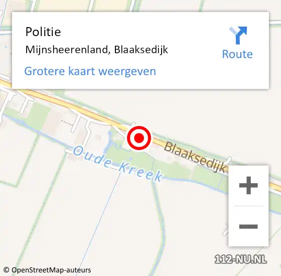 Locatie op kaart van de 112 melding: Politie Mijnsheerenland, Blaaksedijk op 8 november 2022 07:32