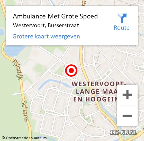 Locatie op kaart van de 112 melding: Ambulance Met Grote Spoed Naar Westervoort, Busserstraat op 8 november 2022 09:25