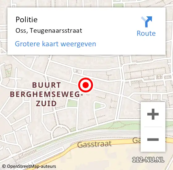 Locatie op kaart van de 112 melding: Politie Oss, Teugenaarsstraat op 8 november 2022 09:33
