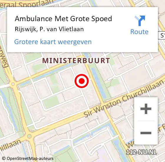 Locatie op kaart van de 112 melding: Ambulance Met Grote Spoed Naar Rijswijk, P. van Vlietlaan op 8 november 2022 09:55