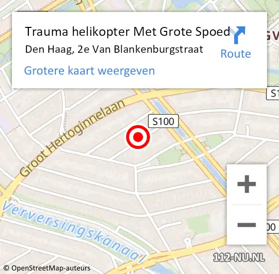 Locatie op kaart van de 112 melding: Trauma helikopter Met Grote Spoed Naar Den Haag, 2e Van Blankenburgstraat op 8 november 2022 09:55