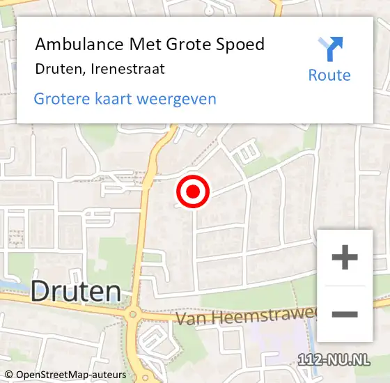 Locatie op kaart van de 112 melding: Ambulance Met Grote Spoed Naar Druten, Irenestraat op 8 november 2022 10:09