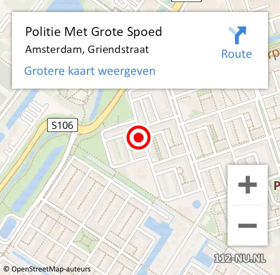 Locatie op kaart van de 112 melding: Politie Met Grote Spoed Naar Amsterdam, Griendstraat op 8 november 2022 10:14