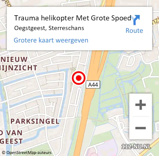 Locatie op kaart van de 112 melding: Trauma helikopter Met Grote Spoed Naar Oegstgeest, Sterreschans op 8 november 2022 10:14