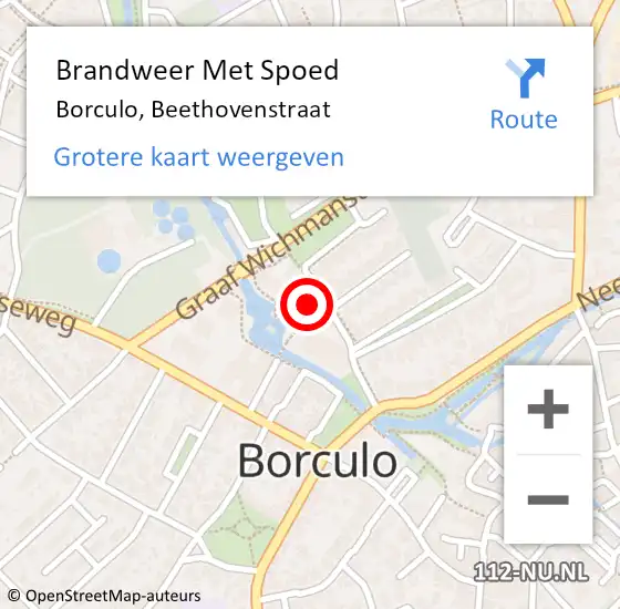 Locatie op kaart van de 112 melding: Brandweer Met Spoed Naar Borculo, Beethovenstraat op 8 november 2022 10:18