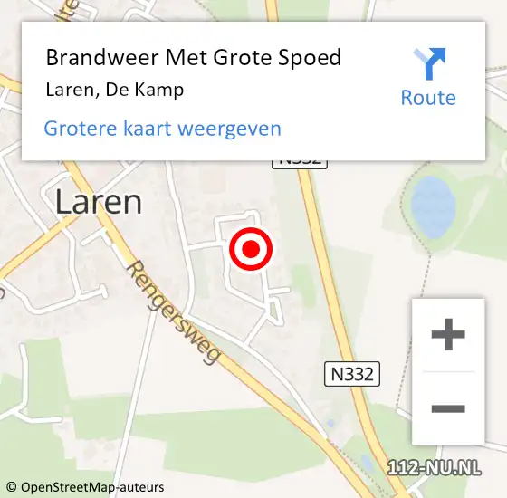 Locatie op kaart van de 112 melding: Brandweer Met Grote Spoed Naar Laren, De Kamp op 8 november 2022 10:30