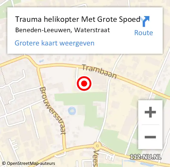 Locatie op kaart van de 112 melding: Trauma helikopter Met Grote Spoed Naar Beneden-Leeuwen, Waterstraat op 8 november 2022 10:40