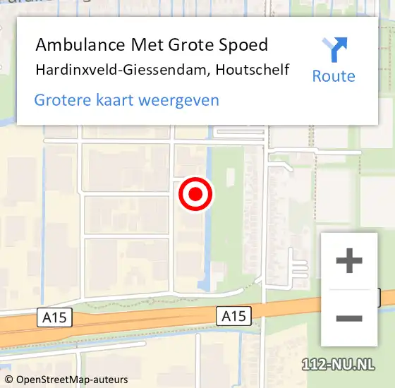 Locatie op kaart van de 112 melding: Ambulance Met Grote Spoed Naar Hardinxveld-Giessendam, Houtschelf op 8 november 2022 10:55
