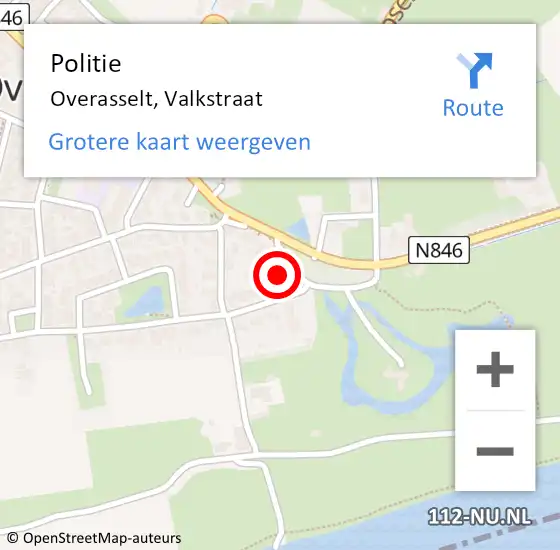 Locatie op kaart van de 112 melding: Politie Overasselt, Valkstraat op 8 november 2022 11:31