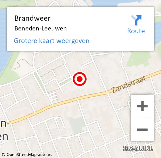 Locatie op kaart van de 112 melding: Brandweer Beneden-Leeuwen op 8 november 2022 11:37