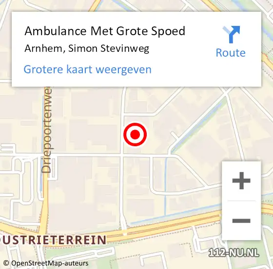 Locatie op kaart van de 112 melding: Ambulance Met Grote Spoed Naar Arnhem, Simon Stevinweg op 8 november 2022 11:39