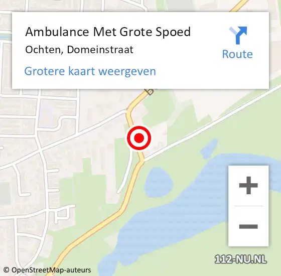 Locatie op kaart van de 112 melding: Ambulance Met Grote Spoed Naar Ochten, Domeinstraat op 8 november 2022 11:42