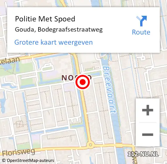 Locatie op kaart van de 112 melding: Politie Met Spoed Naar Gouda, Bodegraafsestraatweg op 8 november 2022 11:45