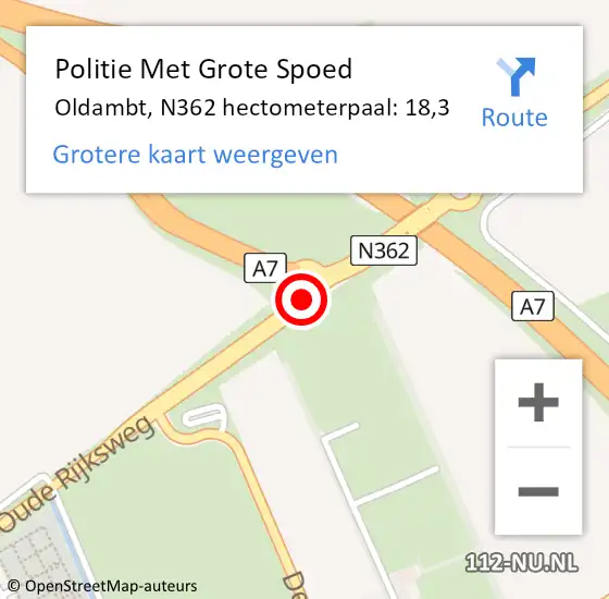 Locatie op kaart van de 112 melding: Politie Met Grote Spoed Naar Oldambt, N362 hectometerpaal: 18,3 op 8 november 2022 11:48