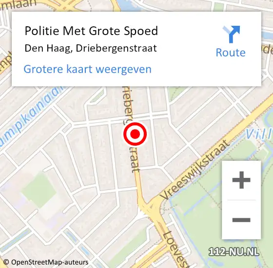 Locatie op kaart van de 112 melding: Politie Met Grote Spoed Naar Den Haag, Driebergenstraat op 8 november 2022 12:27