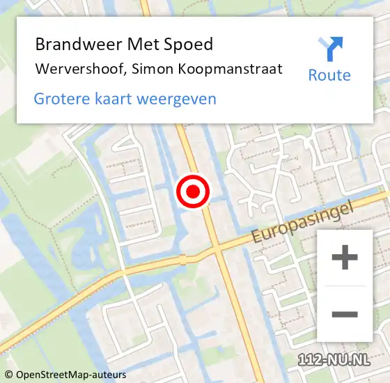 Locatie op kaart van de 112 melding: Brandweer Met Spoed Naar Wervershoof, Simon Koopmanstraat op 8 november 2022 12:28