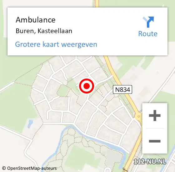 Locatie op kaart van de 112 melding: Ambulance Buren, Kasteellaan op 4 augustus 2014 11:03