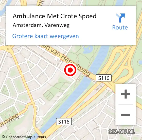 Locatie op kaart van de 112 melding: Ambulance Met Grote Spoed Naar Amsterdam, Varenweg op 8 november 2022 13:09