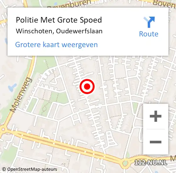 Locatie op kaart van de 112 melding: Politie Met Grote Spoed Naar Winschoten, Oudewerfslaan op 8 november 2022 13:40