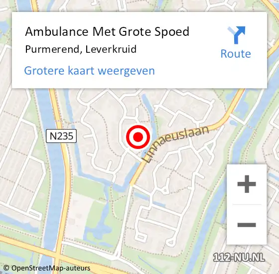 Locatie op kaart van de 112 melding: Ambulance Met Grote Spoed Naar Purmerend, Leverkruid op 8 november 2022 13:42