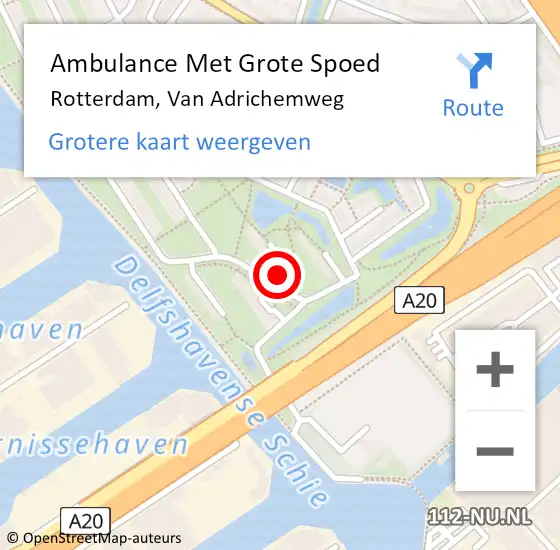 Locatie op kaart van de 112 melding: Ambulance Met Grote Spoed Naar Rotterdam, Van Adrichemweg op 8 november 2022 14:03
