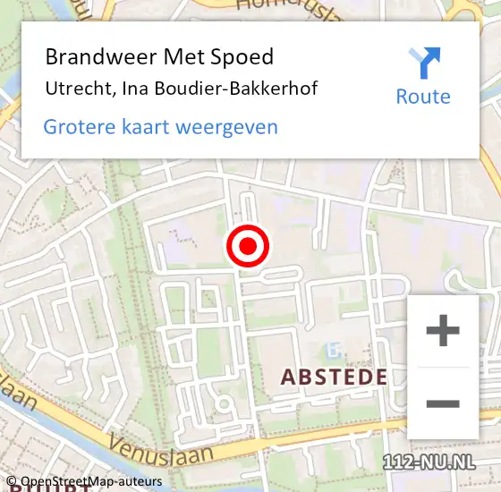 Locatie op kaart van de 112 melding: Brandweer Met Spoed Naar Utrecht, Ina Boudier-Bakkerhof op 8 november 2022 14:26