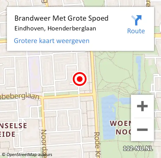 Locatie op kaart van de 112 melding: Brandweer Met Grote Spoed Naar Eindhoven, Hoenderberglaan op 8 november 2022 15:11