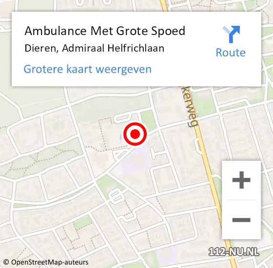 Locatie op kaart van de 112 melding: Ambulance Met Grote Spoed Naar Dieren, Admiraal Helfrichlaan op 8 november 2022 15:13