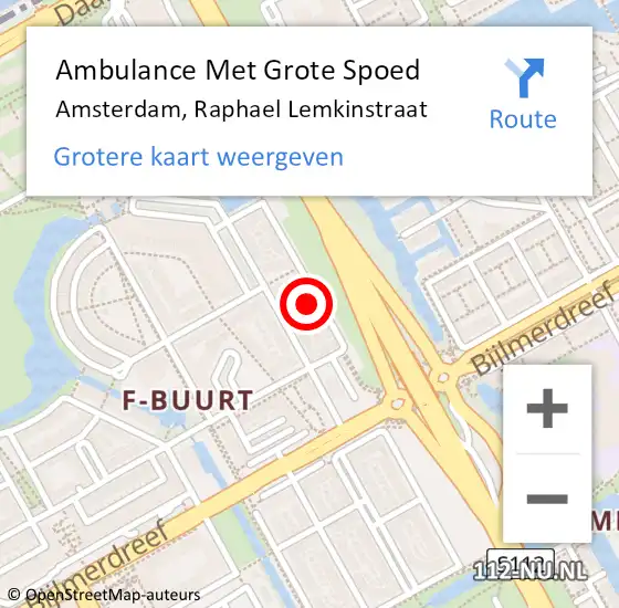 Locatie op kaart van de 112 melding: Ambulance Met Grote Spoed Naar Amsterdam-Zuidoost, Raphael Lemkinstraat op 8 november 2022 15:52