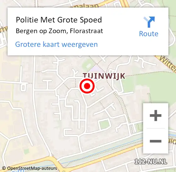 Locatie op kaart van de 112 melding: Politie Met Grote Spoed Naar Bergen op Zoom, Florastraat op 8 november 2022 16:00
