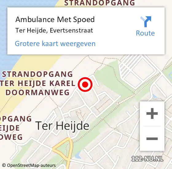 Locatie op kaart van de 112 melding: Ambulance Met Spoed Naar Ter Heijde, Evertsenstraat op 8 november 2022 16:08