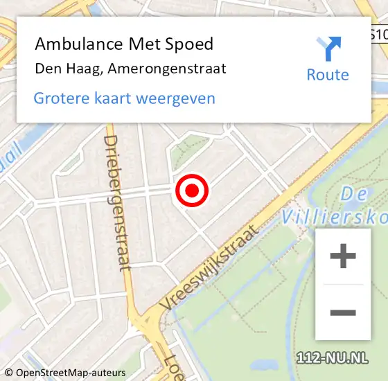 Locatie op kaart van de 112 melding: Ambulance Met Spoed Naar Den Haag, Amerongenstraat op 8 november 2022 16:08