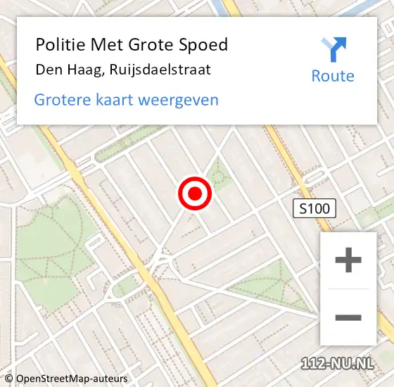 Locatie op kaart van de 112 melding: Politie Met Grote Spoed Naar Den Haag, Ruijsdaelstraat op 8 november 2022 16:08