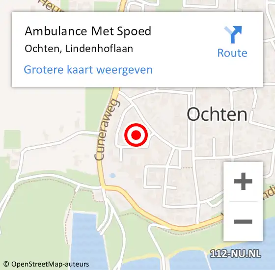 Locatie op kaart van de 112 melding: Ambulance Met Spoed Naar Ochten, Lindenhoflaan op 8 november 2022 16:21