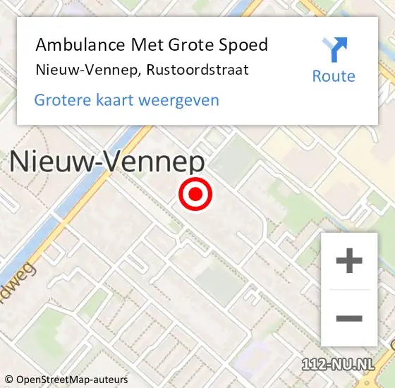 Locatie op kaart van de 112 melding: Ambulance Met Grote Spoed Naar Nieuw-Vennep, Rustoordstraat op 8 november 2022 16:45