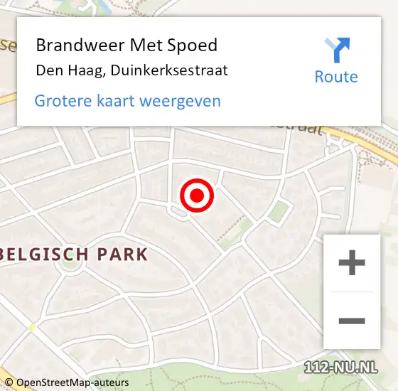 Locatie op kaart van de 112 melding: Brandweer Met Spoed Naar Den Haag, Duinkerksestraat op 8 november 2022 16:47